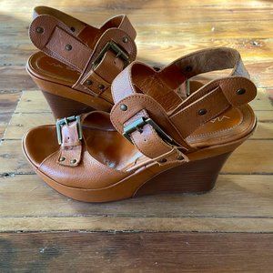 Via Spiga Italian Wedge Leather Sandal Heels